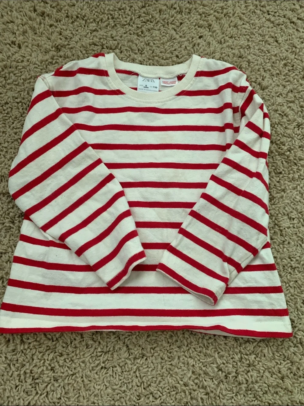 Zara Toddler Girls Red & White Striped Long-Sleeve Tee